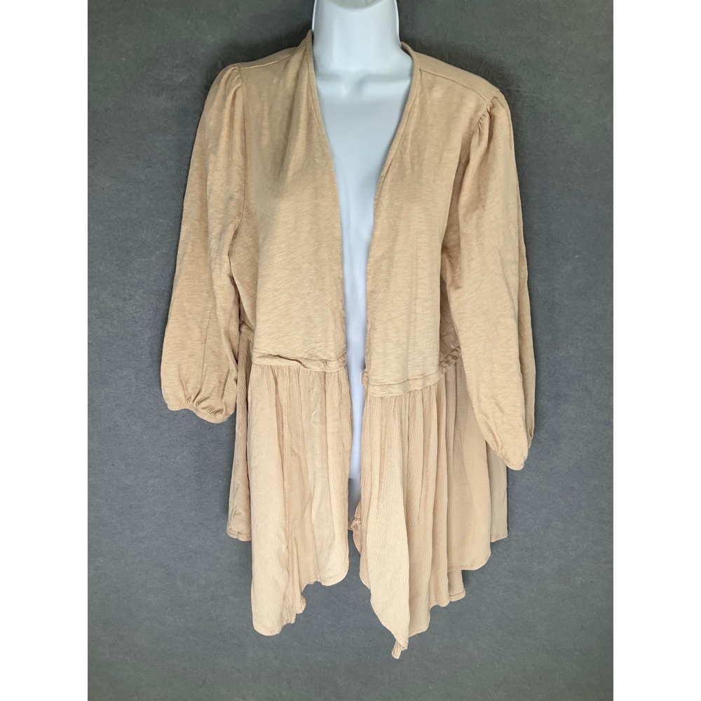 Torrid Beige Duster Cardigan Ruffle Hem Tiered‎ Sleeve Women Sz 1X Flowy Boho